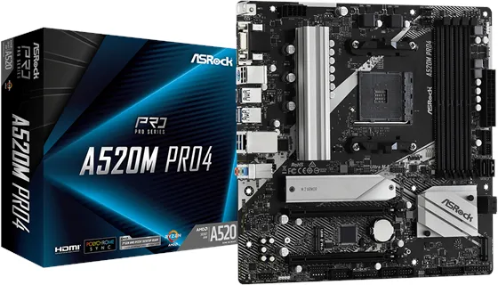 ASRock A520M Pro4 Moederbord - AMD A520 - AMD AM4 socket - DDR4 RAM - Micro-ATX
