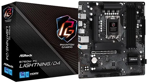 ASRock B760M PG LIGHTNING/D4 Moederbord - Intel B760 - Intel LGA1700 socket - DDR4 RAM - Micro-ATX